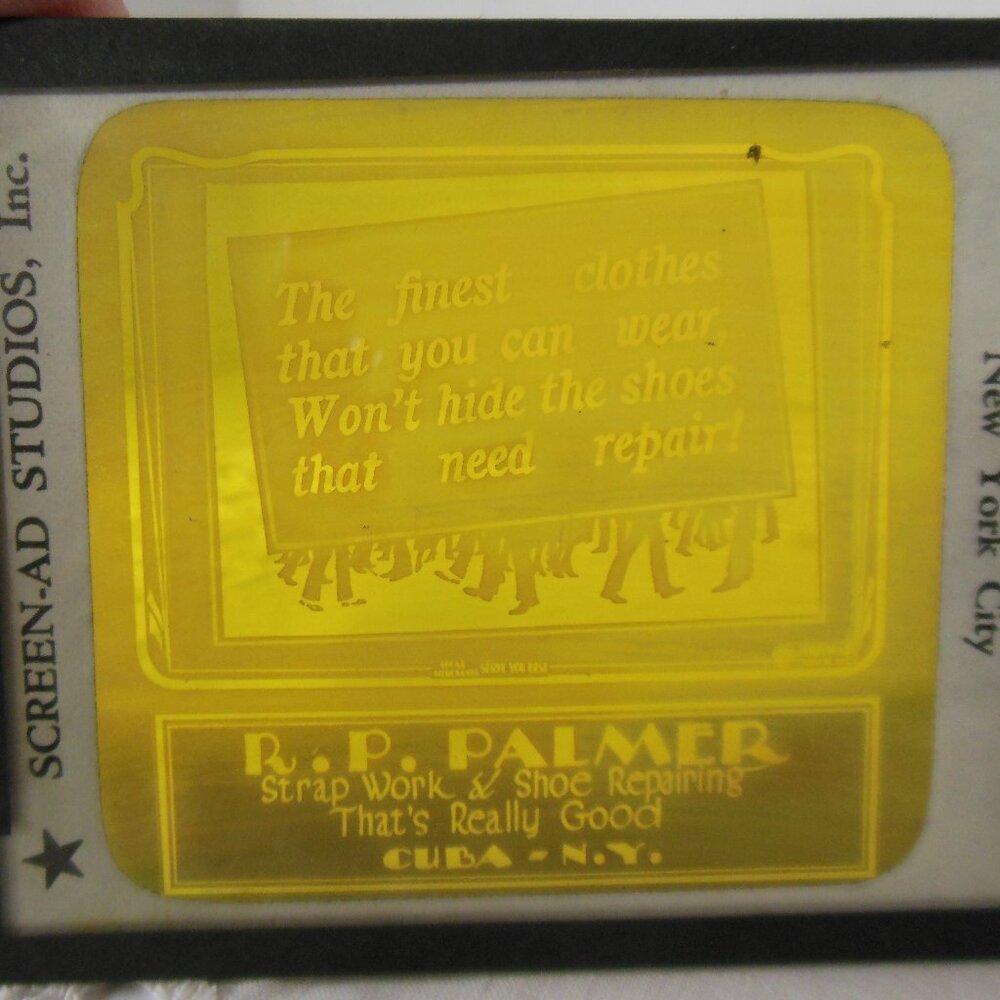 magic lantern glass slide advertisement bright yellow glass RARE ITEM Cuba, NY